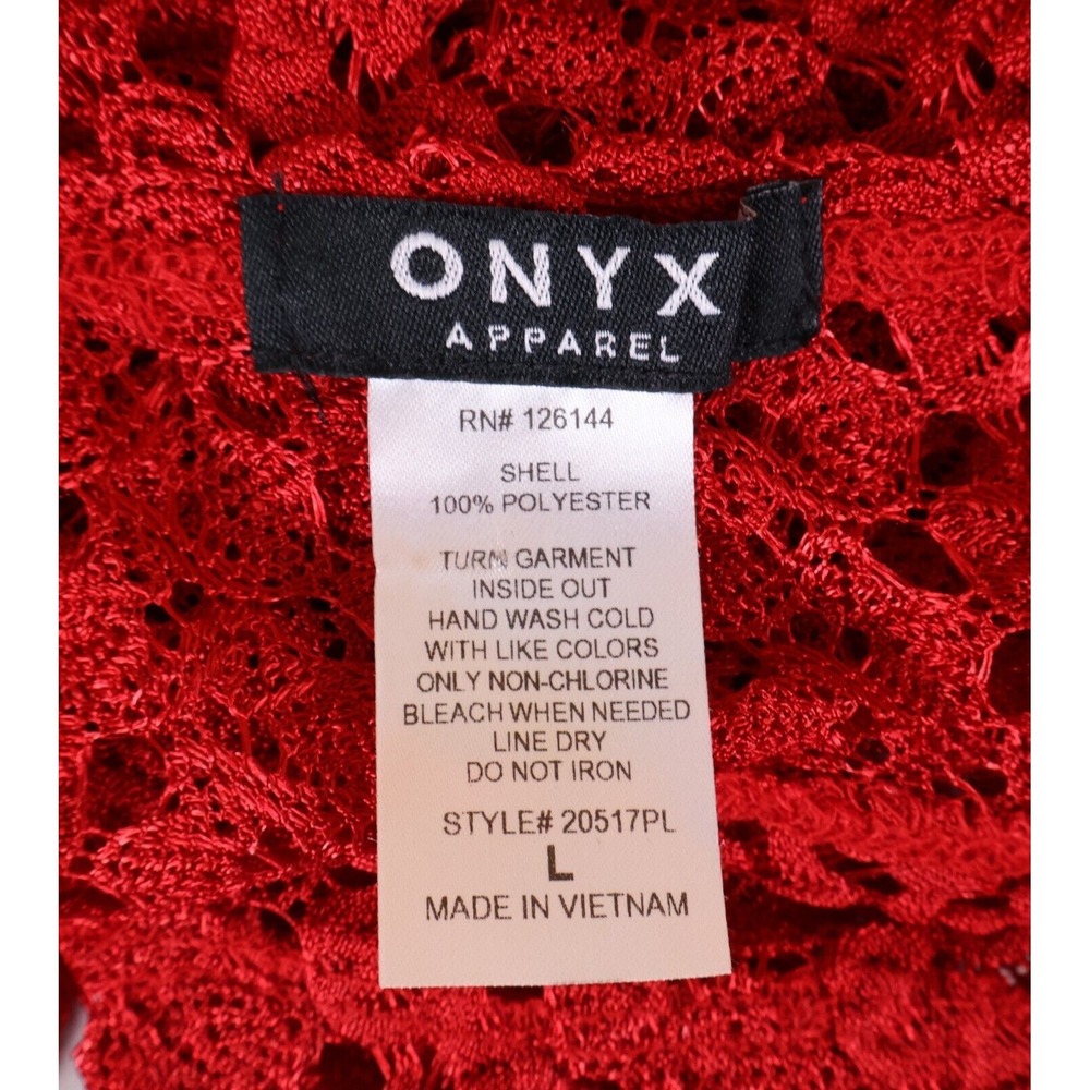Onyx Apparel Cardigan Sweater Womens Size L Red Geometric 3/4 Sleeves Open Front - Picture 7 of 7